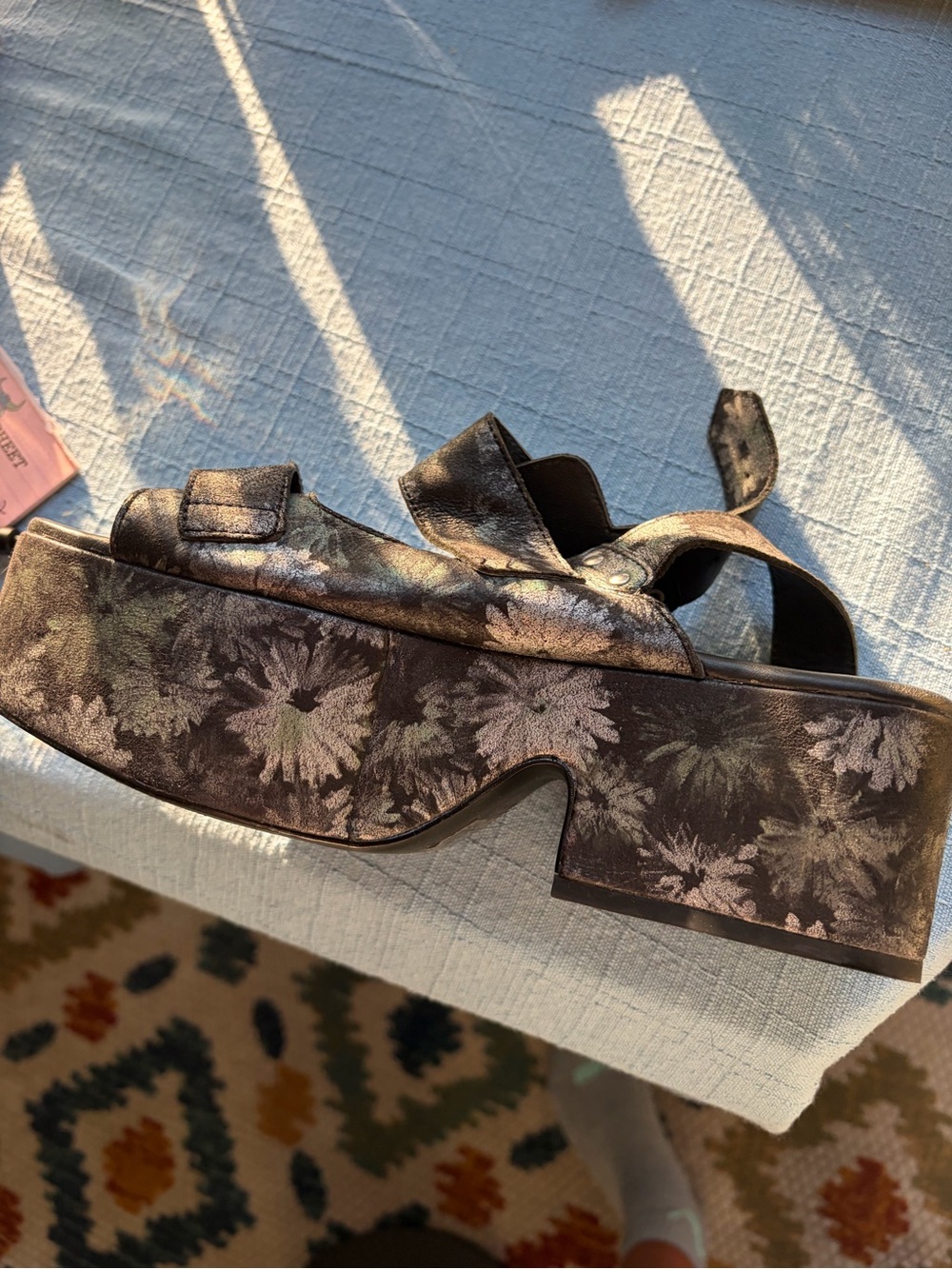 Free People Black Floral Platform Mule Sandals